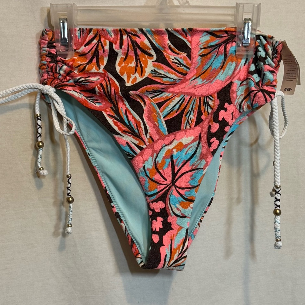 AA-562 Aerie NWT High Cut Cheeky Pink & Blue Floral Bikini Bottoms‎ Size S